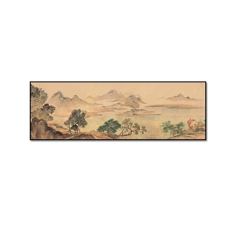 新中式茶室挂画宋式美学客厅沙发背景墙装饰画中式山水画过道壁画