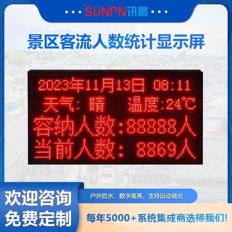 景区户外客流量人数统计显示屏防雨淋视觉电子看板计数器天气播报
