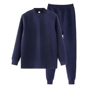 A&B保暖内衣男半高领套装秋冬超厚型三层夹棉中老年大码棉毛衫裤