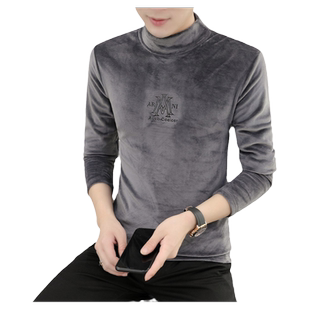 冬季男士内衣金丝绒保暖衣服男高领加绒加厚打底衫单件上衣冬装潮