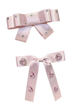 女童粉色爱心水钻蝴蝶结发夹发饰