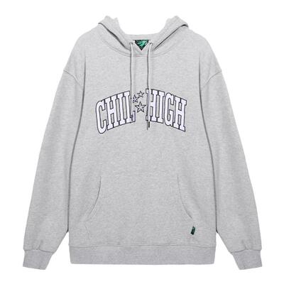 美式学院风格刺绣连帽套头卫衣