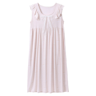 tutuanna睡衣女夏 针织小熊&花满印蕾丝长款无袖睡裙家居服女