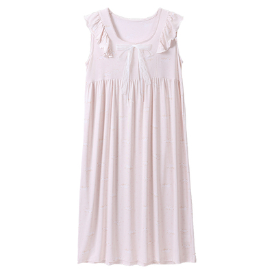 tutuanna睡衣女夏 针织小熊&花满印蕾丝长款无袖睡裙家居服女