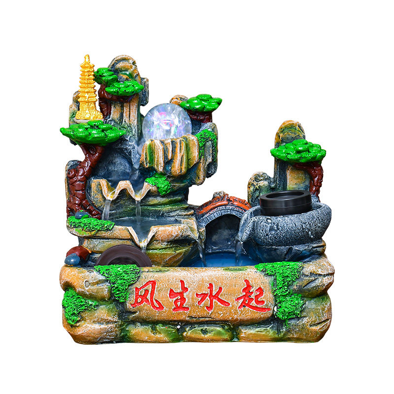 八方来财桌面假山流水摆件风水轮