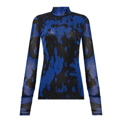 DVF蓝黑斑驳树纹图案上衣