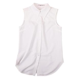 艾藤百搭尖领无袖衬衣中长款遮屁股打底衫内搭衬衫女休闲叠穿上衣