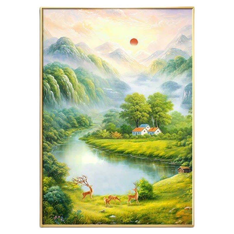 旭日东升玄关装饰画客厅聚宝盆