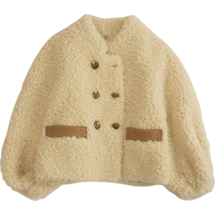 羊剪绒儿童皮草大衣冬季新款立领仿羊羔毛加绒加厚短款女童小外套