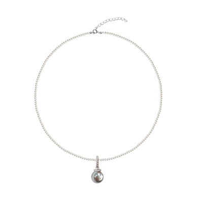 AMO人造灰珍珠项链纯银正圆强光