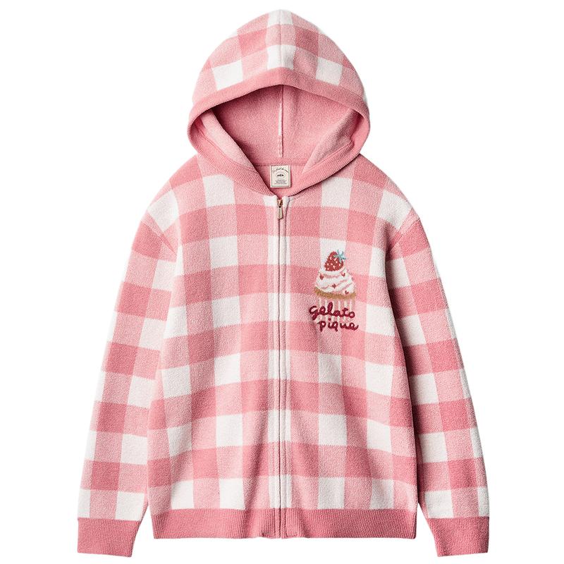 gelato pique26春夏新品女睡衣半边绒甜品格纹连帽衫PWNT261133