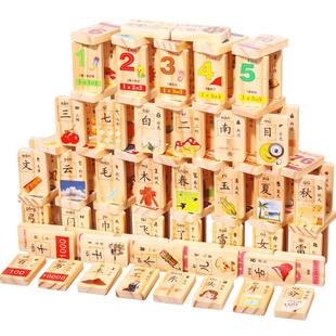 早教识汉字多米诺骨牌数字认知积木儿童益智力玩具3一6岁4女男孩2