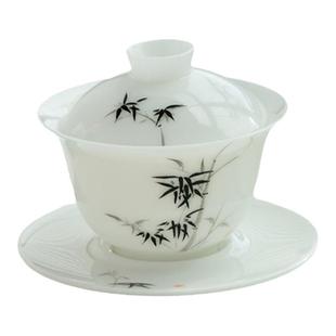 南山先生竹间黛冰种手绘三才盖碗陶瓷家用办公泡茶碗茶杯功夫茶具