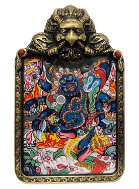 西藏黑财唐卡纯手绘矿物颜料纯手绘龙五爷唐卡吊坠