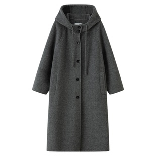 RUISHI芮时 尼斯大衣 羊毛驼绒混纺连帽单排扣双面呢大衣外套女冬