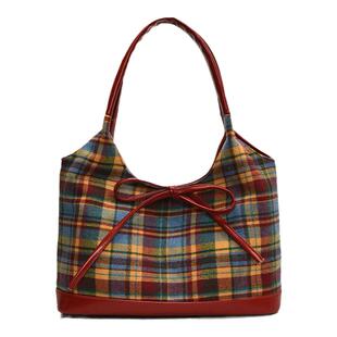 格子布包包女式2025新款潮时尚休闲百搭单肩包大容量水桶包手拎包