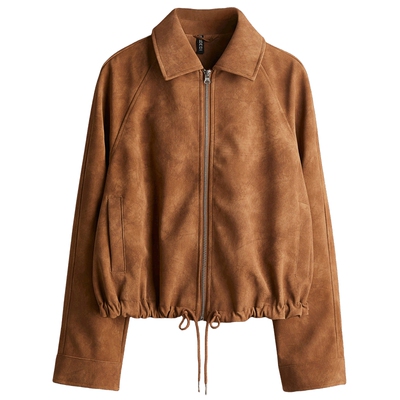 HM女装短外套2025秋季新款圆领插肩袖翻折领时尚绒布外套1309046