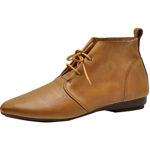 Artmu阿木原创复古尖头短靴女2025新款平底靴子系带踝靴加绒棉鞋