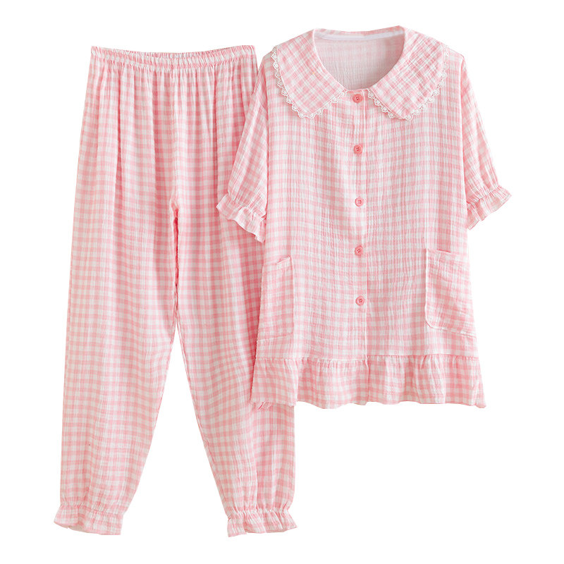 女纯棉双层纱卡通家居服睡衣
