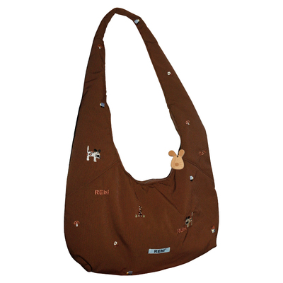 REhi 出奇森林斜挎包 原创趣味刺绣豹纹充棉大容量流浪包单肩包