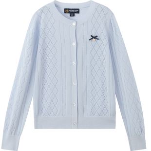 eland kids衣恋童装女童针织开衫夏季白色蝴蝶结薄款空调衫毛衣