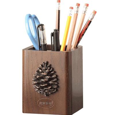 笔筒美式木质桌面办公礼物定制
