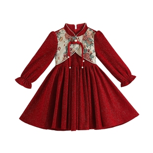 女童连衣裙轻奢小众高端秋冬装2025新款洋气儿童中国风公主裙秋季