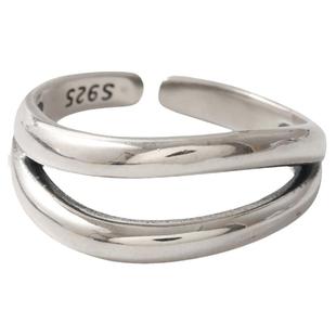 韩版椭圆复古泰银戒指银ins个性网红夸张百搭做旧开口食指环潮