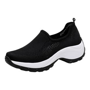 夏季妈妈鞋软底女舒适中年健步鞋女鞋套脚休闲鞋网坡跟厚底摇摇鞋