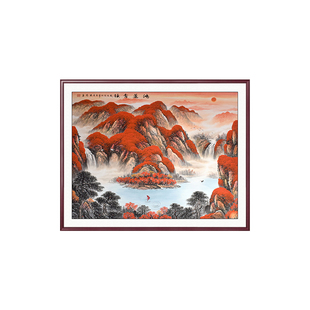 可定制手绘国画领导老板办公室山水画挂画装饰画办公桌背景画壁画