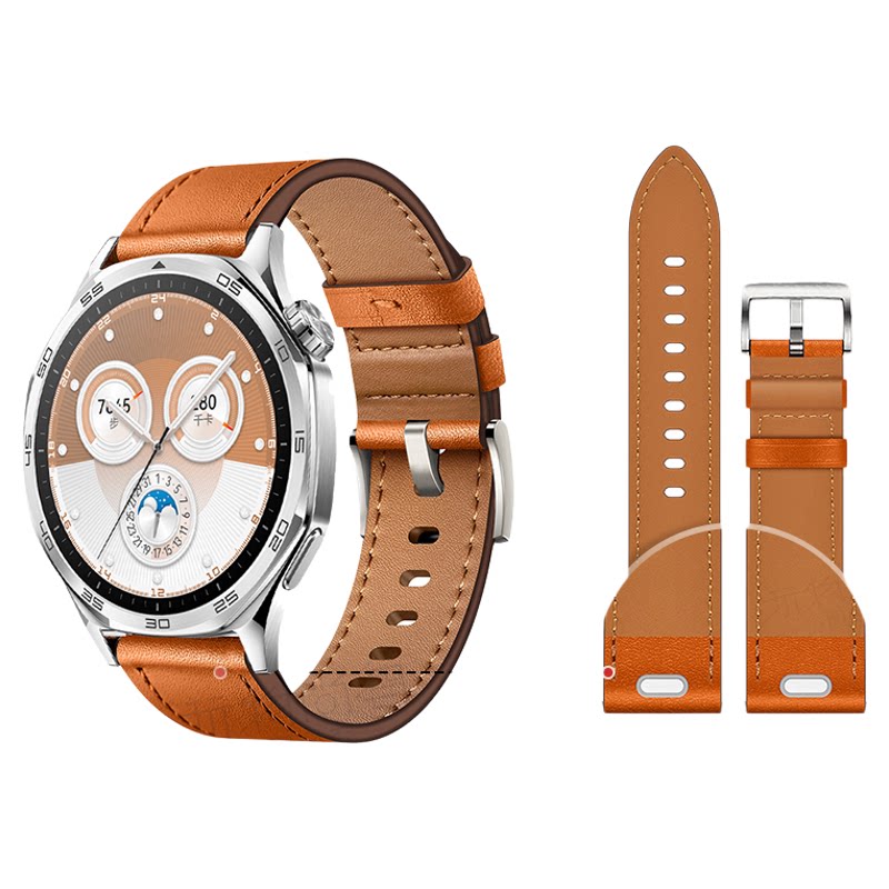 适用华为GT5手表带gt5pro按压式真皮watchgt5同款按压GT4运动gt3腕表2pro智能watch4pro红色男式棕色牛皮带