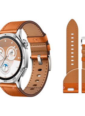 适用华为GT5手表带gt5pro按压式真皮watchgt5同款按压GT4运动gt3腕表2pro智能watch4pro红色男式棕色牛皮带