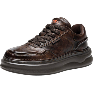 公牛世家男鞋冬季2025新款潮流厚底板鞋男款青年百搭防滑休闲皮鞋