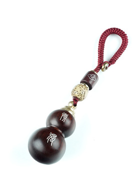 血檀葫芦镶银福禄平安吊坠