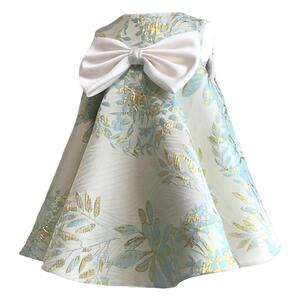 宝宝周岁礼服女童2024新款夏季印花缎面生日礼服无袖公主裙蓬蓬裙