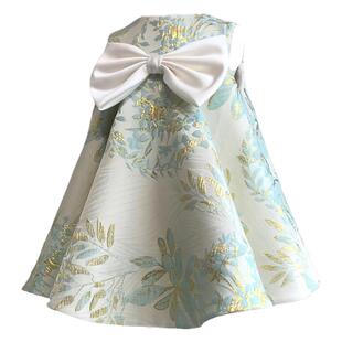 宝宝周岁礼服女童旗袍印花缎面生日礼服小香风公主裙婴儿蓬蓬裙女
