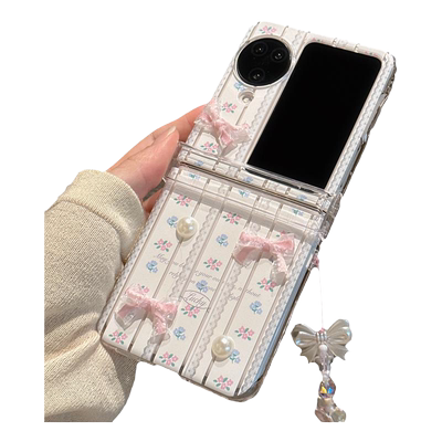 竖条立体碎花折叠屏手机壳