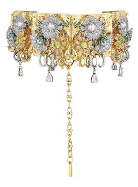 MOH锤金水晶花丛项链颈圈