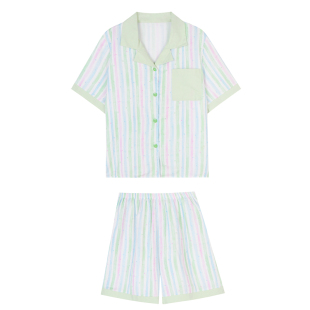 馨帮帮Homedress 清新彩色条纹睡衣女夏季薄款短袖波点家居服套装