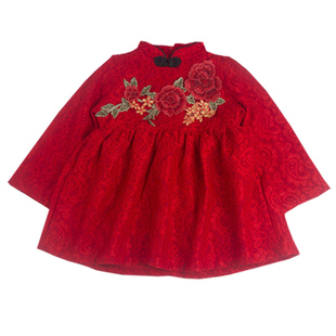 女童连衣裙冬季加绒中国风唐装旗袍公主裙喜庆新年装宝宝拜年服装