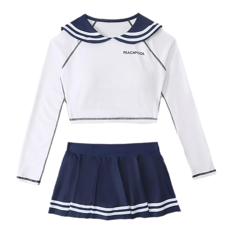日系可爱少女纯欲性感韩国学生遮肉显瘦小胸聚拢水手服分体泳衣女