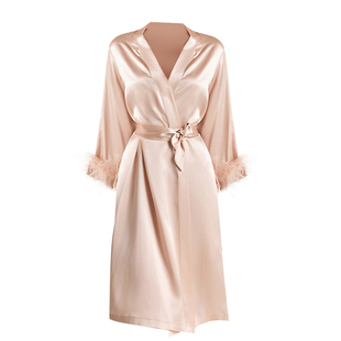 GP夏澳大利亚鸵鸟毛真丝睡袍桑蚕丝新娘晨袍送爱人高端礼物睡衣女