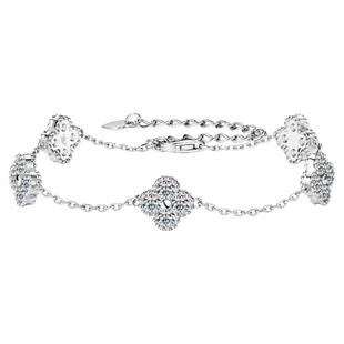 网红四叶草五花手链莫桑石轻奢小红书同款纯银幸运手饰送女友礼物