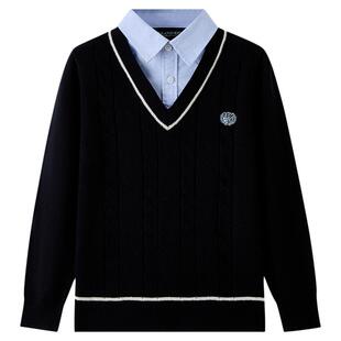 eland kids衣恋童装男童青少年绞花针织衫26年秋冬新品假两件毛衣