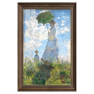 莫奈世界名画玄关装饰画美式客厅手绘油画复古餐厅睡莲挂画高级感