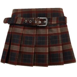 Vero Moda奥莱半身裙2025秋季新款商场同款低腰迷你裙格纹腰带