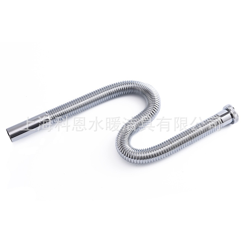欧标40面盆波纹电镀弯下水管洗脸盆黄铜p弯存水防臭镀铬S排水管
