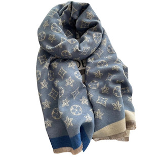 韩国羊绒围巾女冬季2025新款百搭双面大牌老花保暖围脖空调房披肩