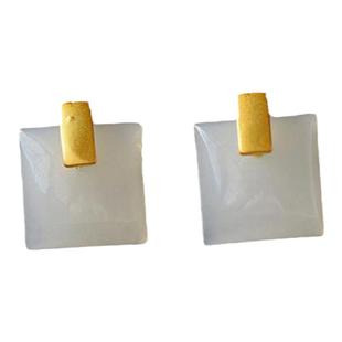 镀925纯古法金工艺白玉方形耳钉潮流时尚简约优雅时尚情人节礼物