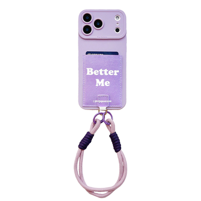 Better me 励志正念挂绳手机壳带卡包苹果17promax精孔防摔16pro装卡身份证收纳iPhone17pro皮质14卡套15旅游